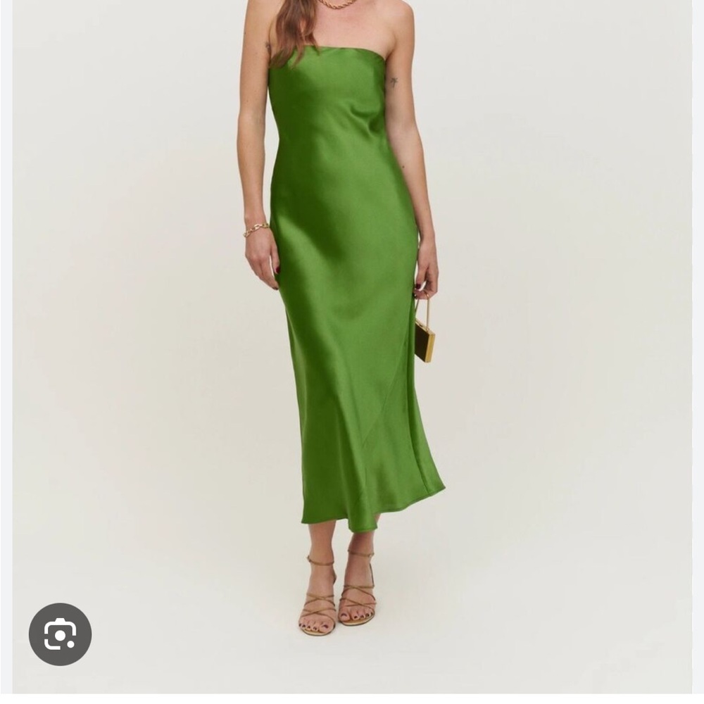Reformation Joana Silk Maxi Dress Palm Green